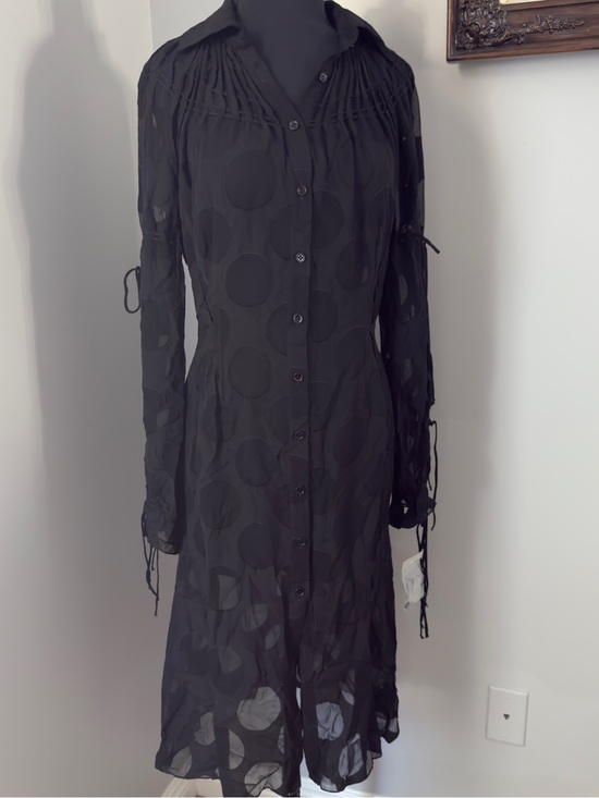 Carolina Herrera Dresses & Skirts - Carolina Herrera Black Sheer Polka-Dot Button-Front Long Sleeve Dress size 8
